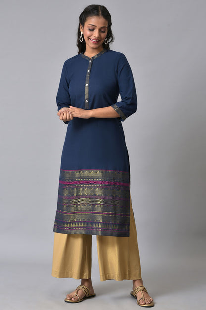 Navy Yarn-Dyed Festive kurta