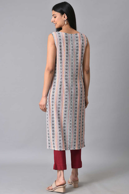 White Cotton Dobby Sleeveless Kurta