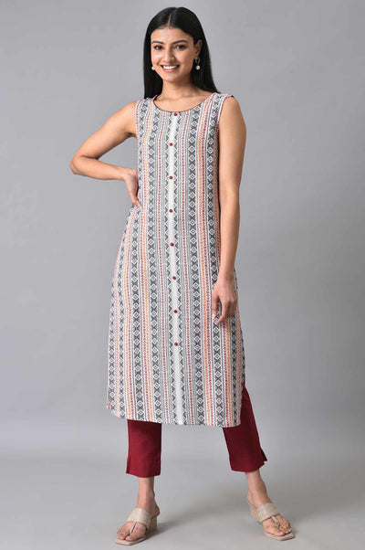 White Cotton Dobby Sleeveless kurta
