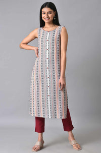White Cotton Dobby Sleeveless Kurta
