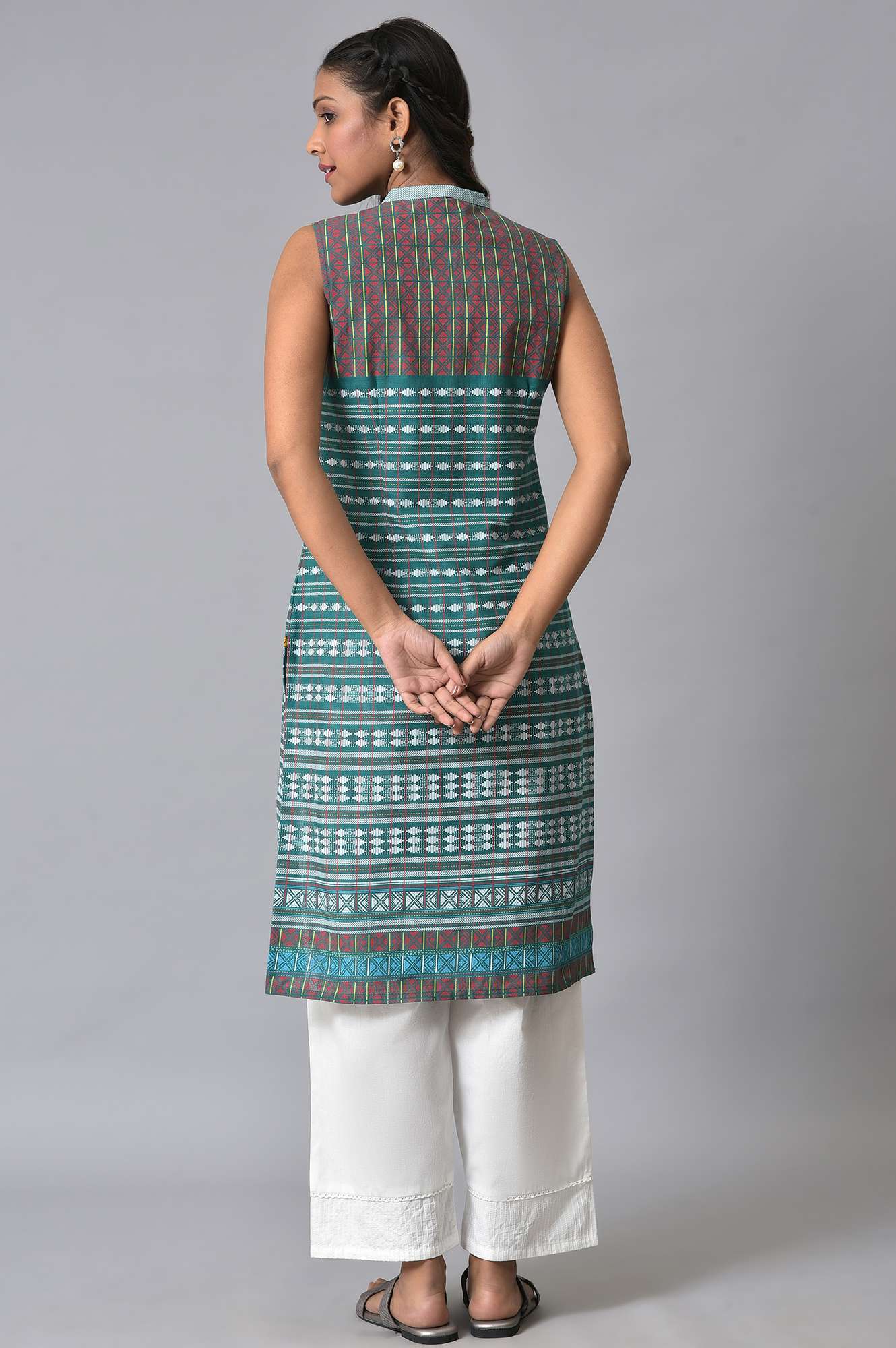 Green Printed Sleeveless kurta