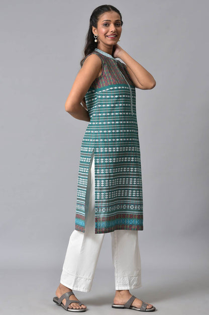 Green Printed Sleeveless kurta