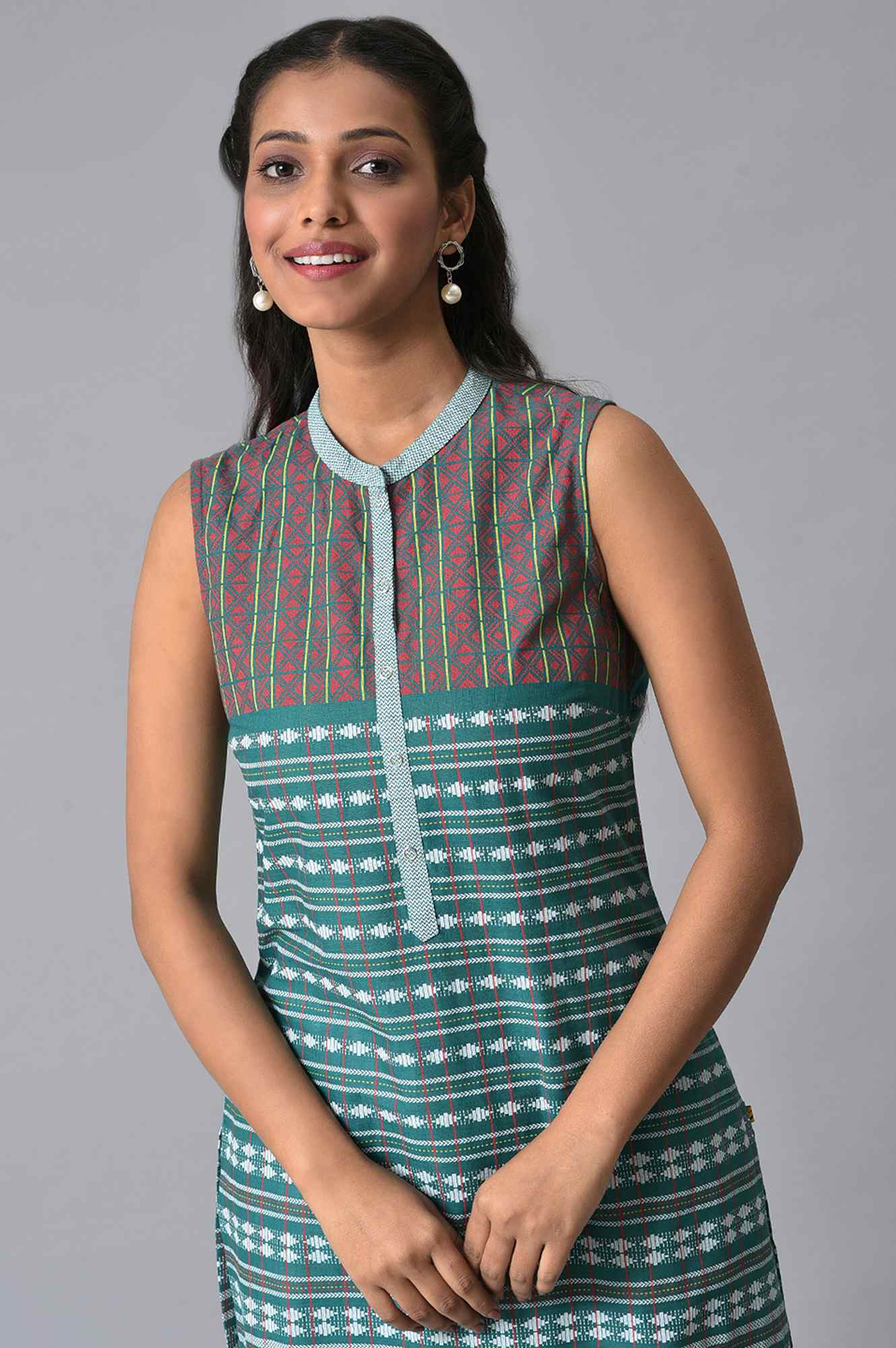 Green Printed Sleeveless kurta