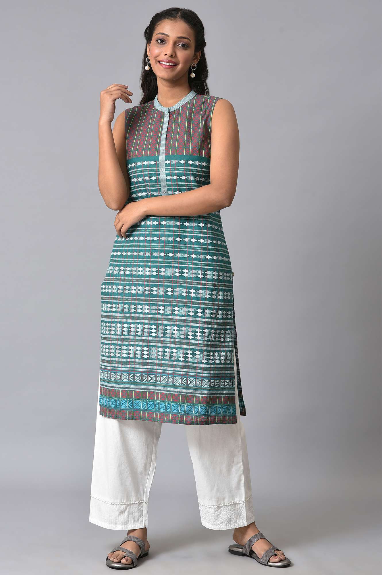 Green Printed Sleeveless kurta