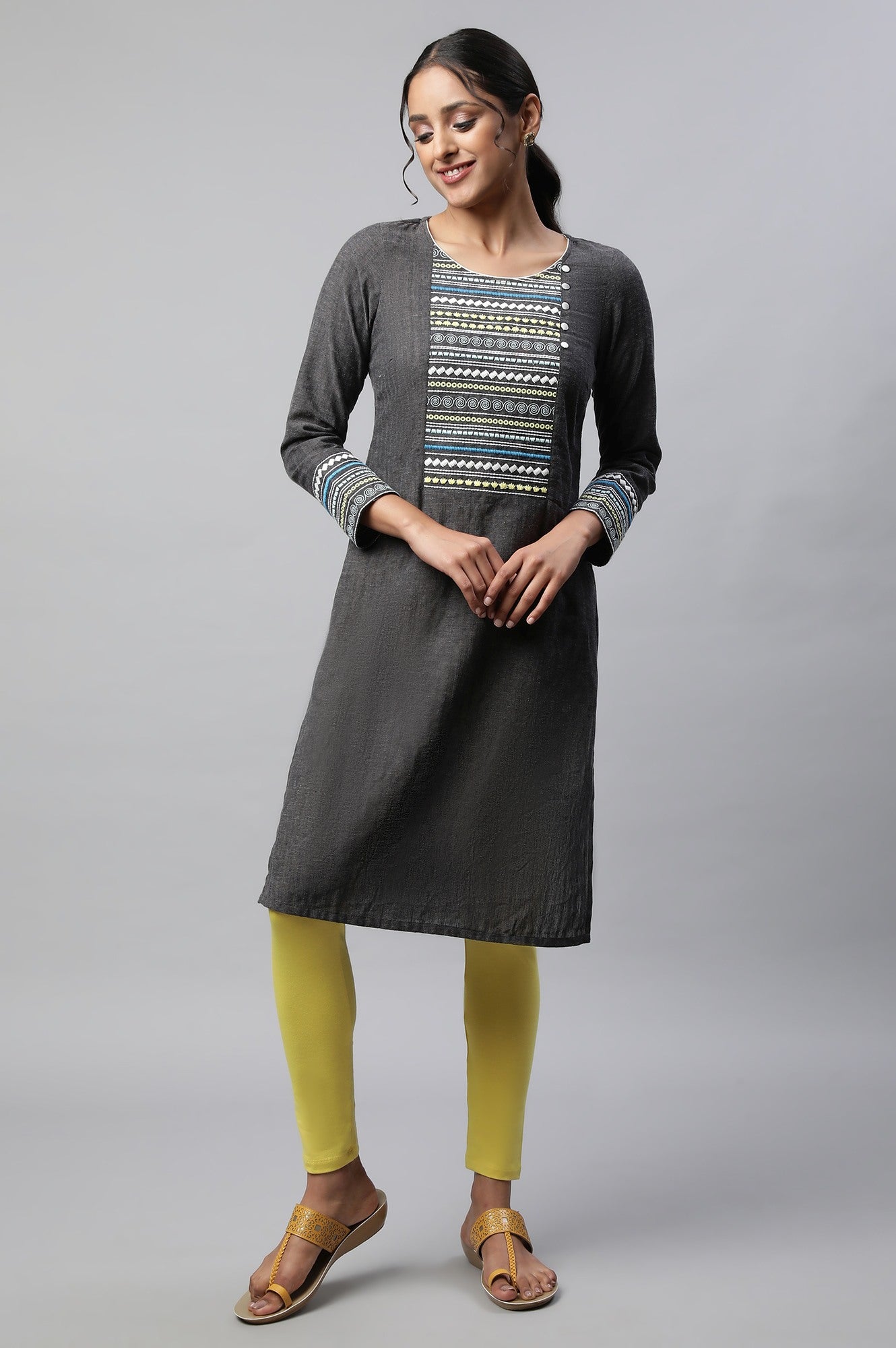 Grey Linen Seer Sucker kurta