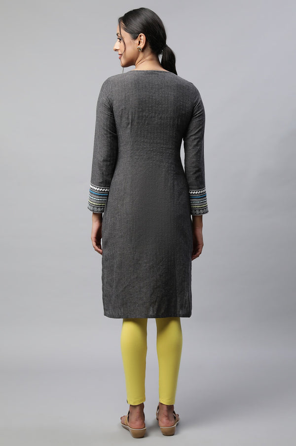 Grey Linen Textured Cotton Kurta