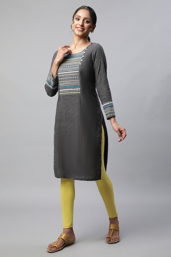 Grey Linen Textured Cotton Kurta