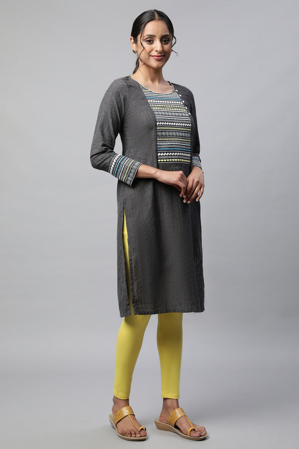 Grey Linen Textured Cotton Kurta