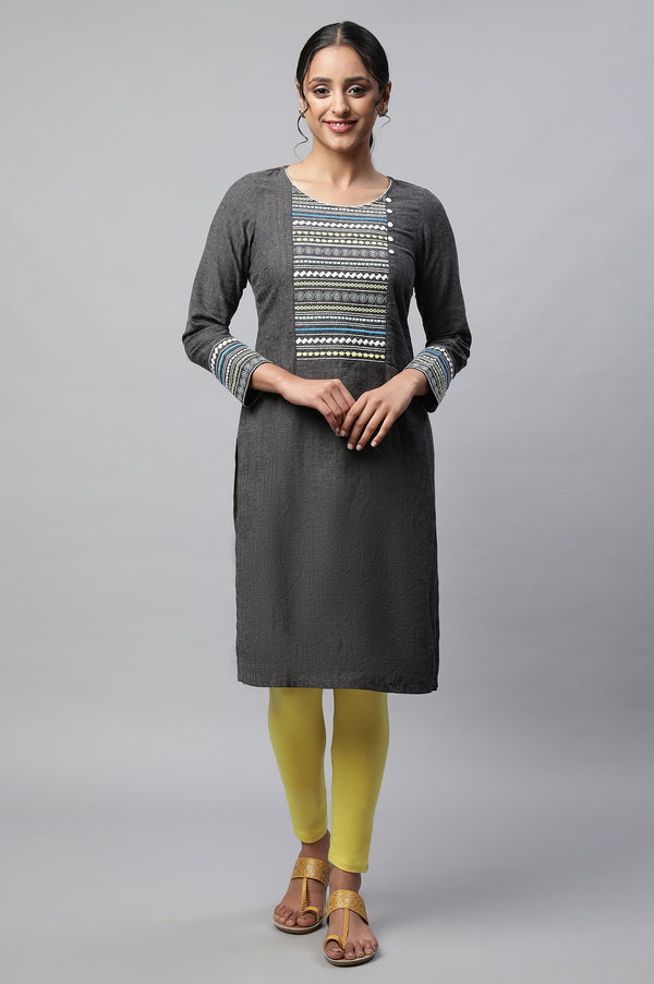 Grey Linen Textured Cotton Kurta