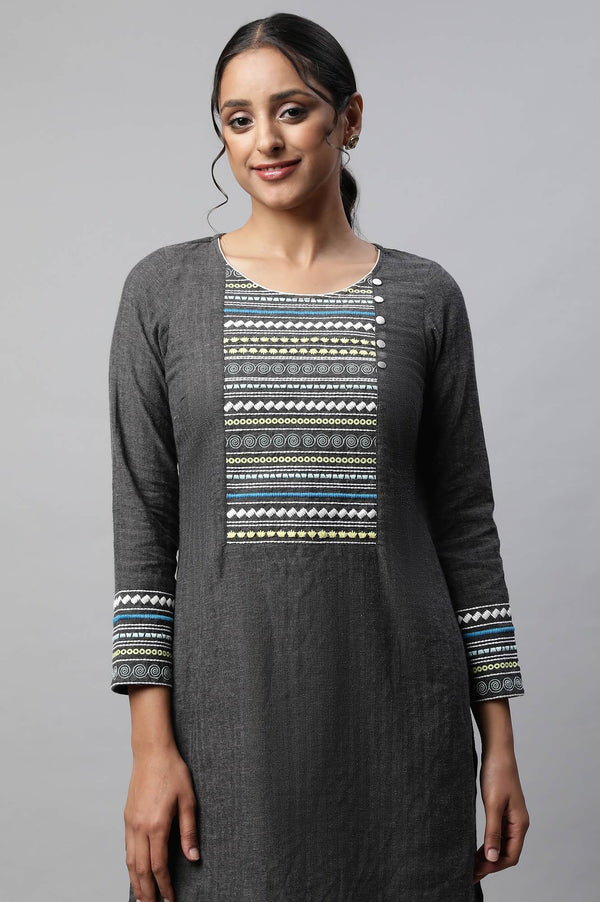 Grey Linen Textured Cotton Kurta