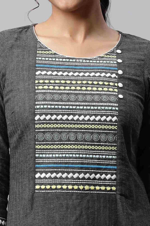 Grey Linen Textured Cotton Kurta