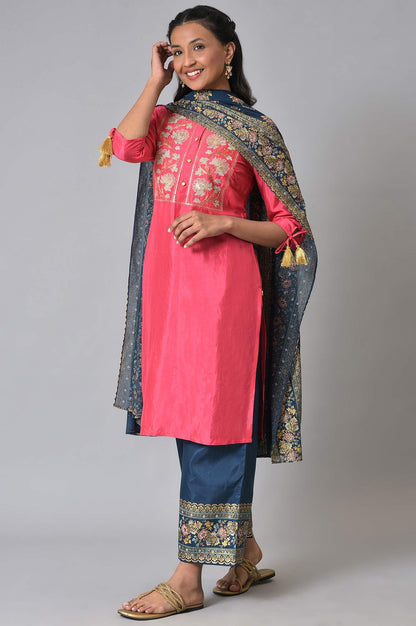 Pink Zari Embroidered Festive kurta Set