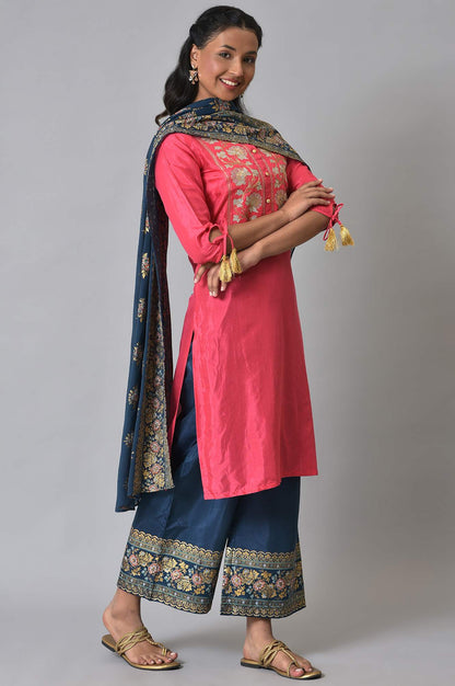 Pink Zari Embroidered Festive kurta Set