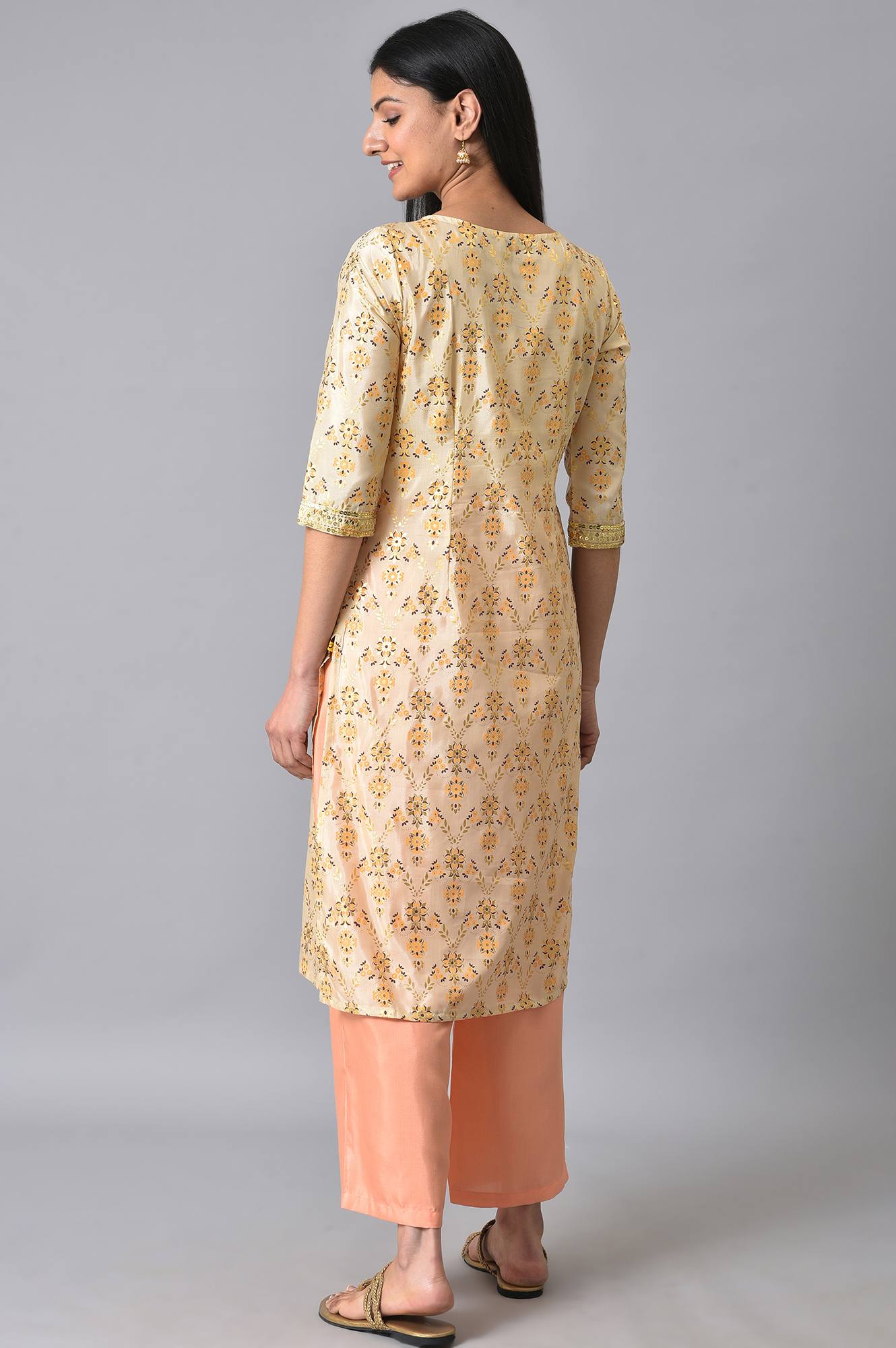 Natural Sequined Floral Printed kurta Set