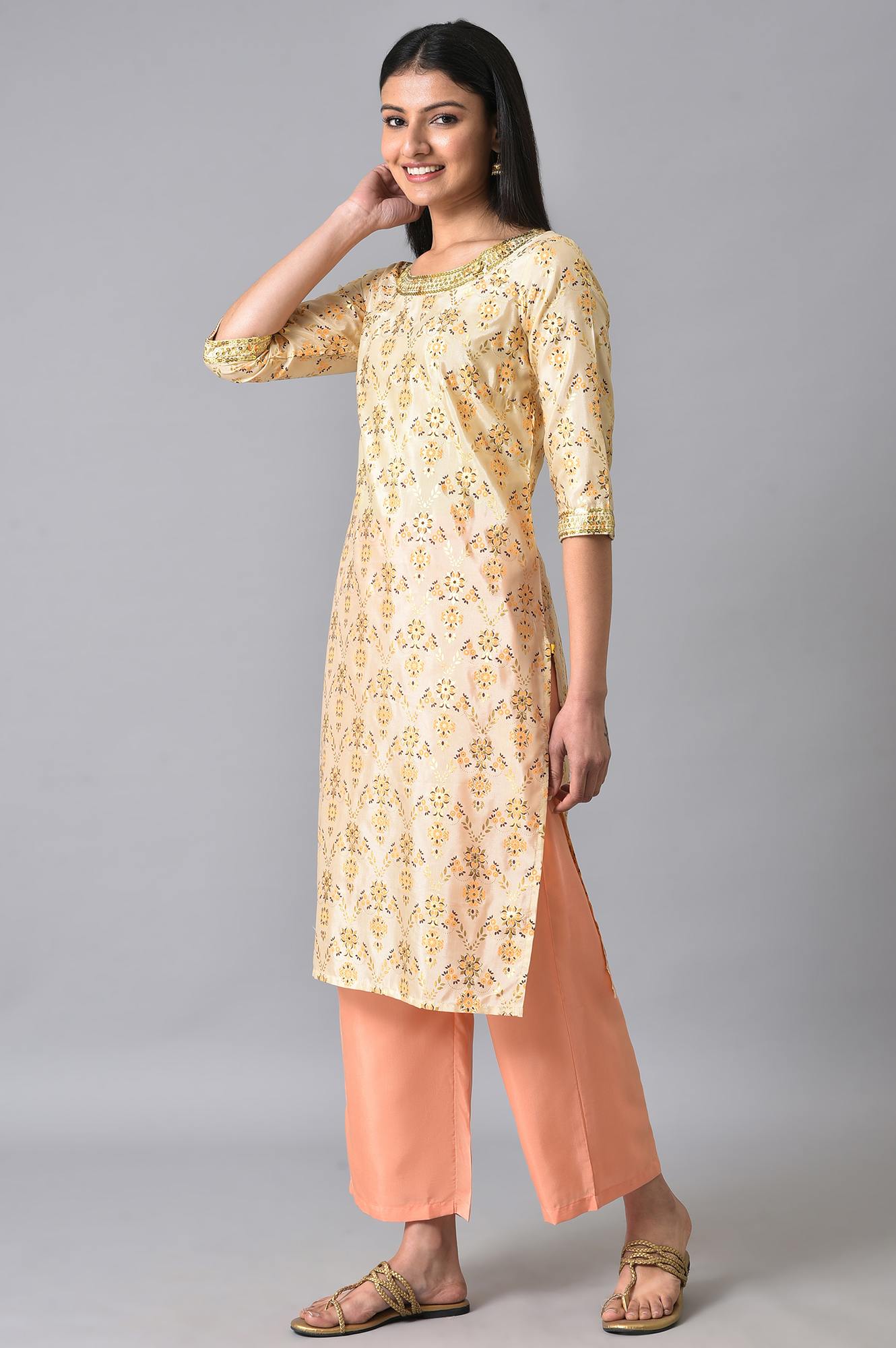 Natural Sequined Floral Printed kurta Set