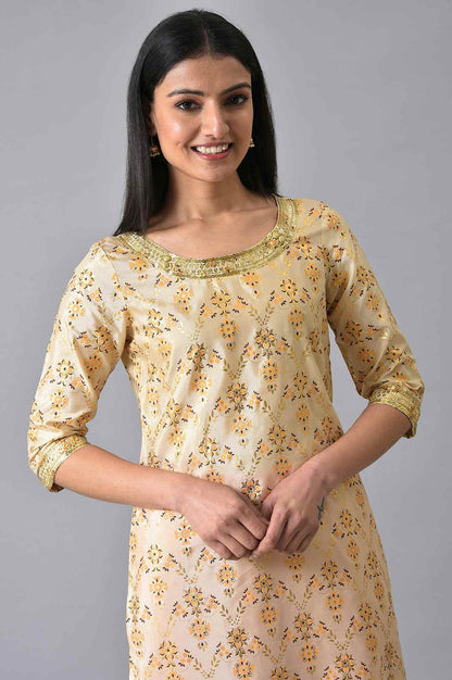 Natural Sequined Floral Printed kurta Set