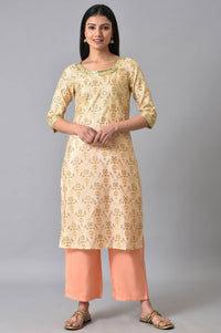 Natural Sequined Floral Printed kurta Set