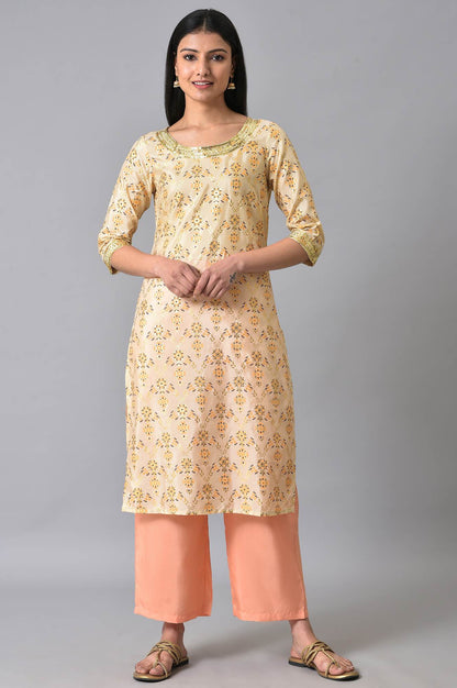 Natural Sequined Floral Printed kurta Set