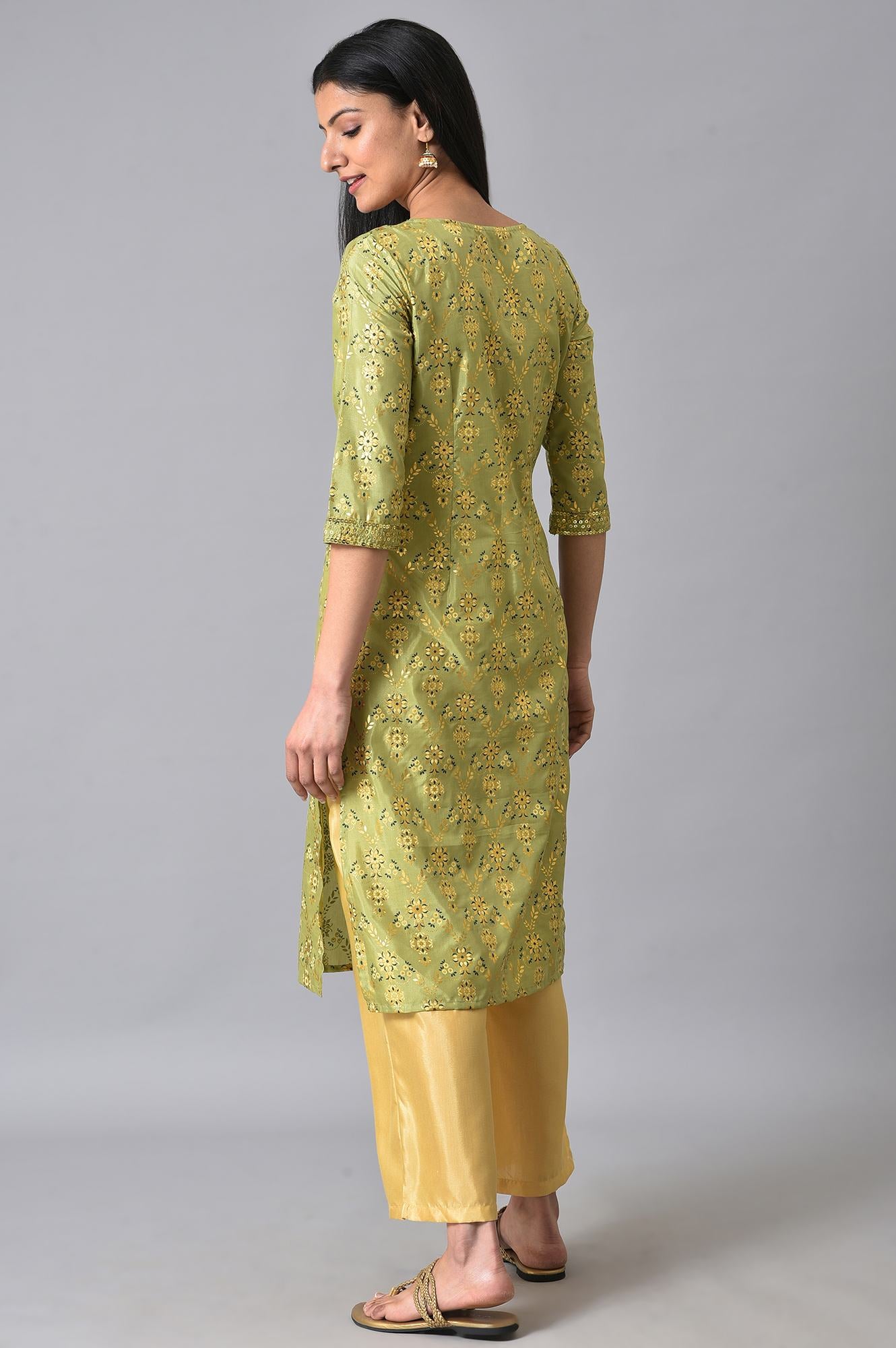 Green Sequined Floral Printed kurta Set