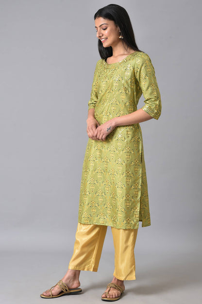 Green Sequined Floral Printed kurta Set