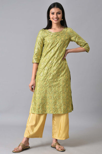 Green Sequined Floral Printed kurta Set