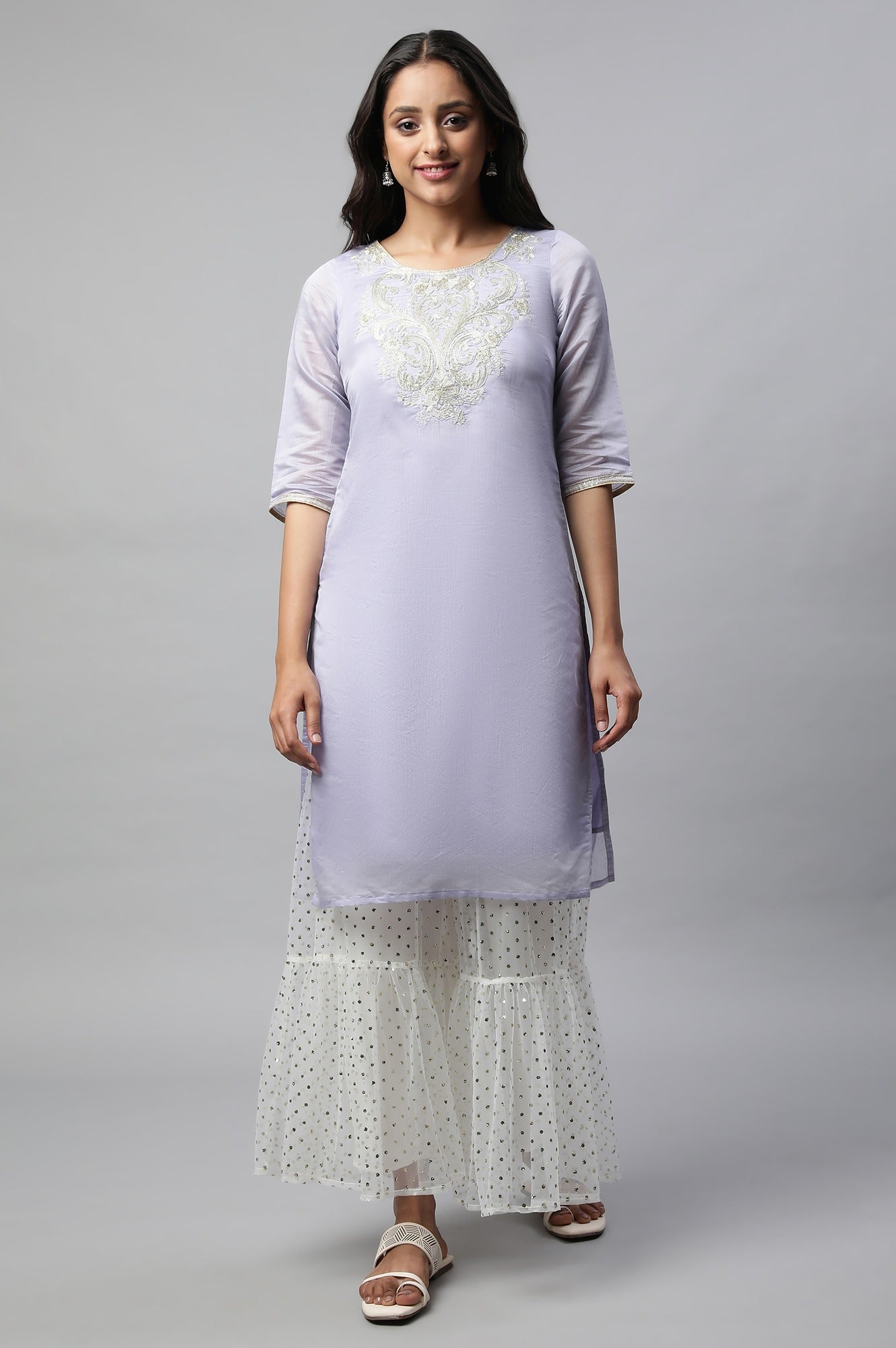 Light Purple kurta With Sharara Set