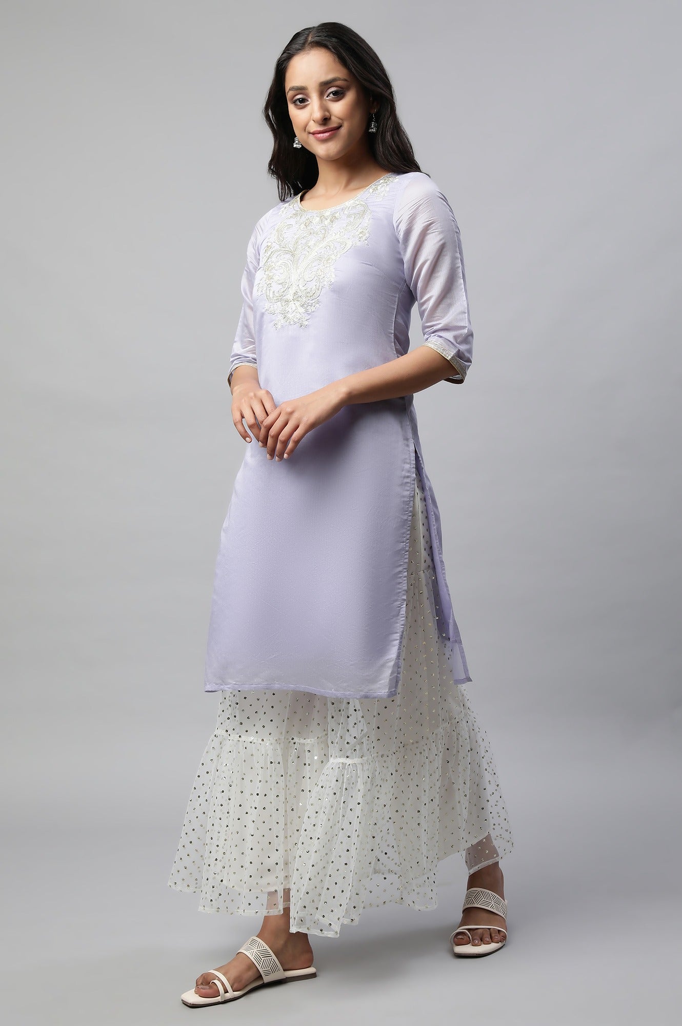 Light Purple kurta With Sharara Set