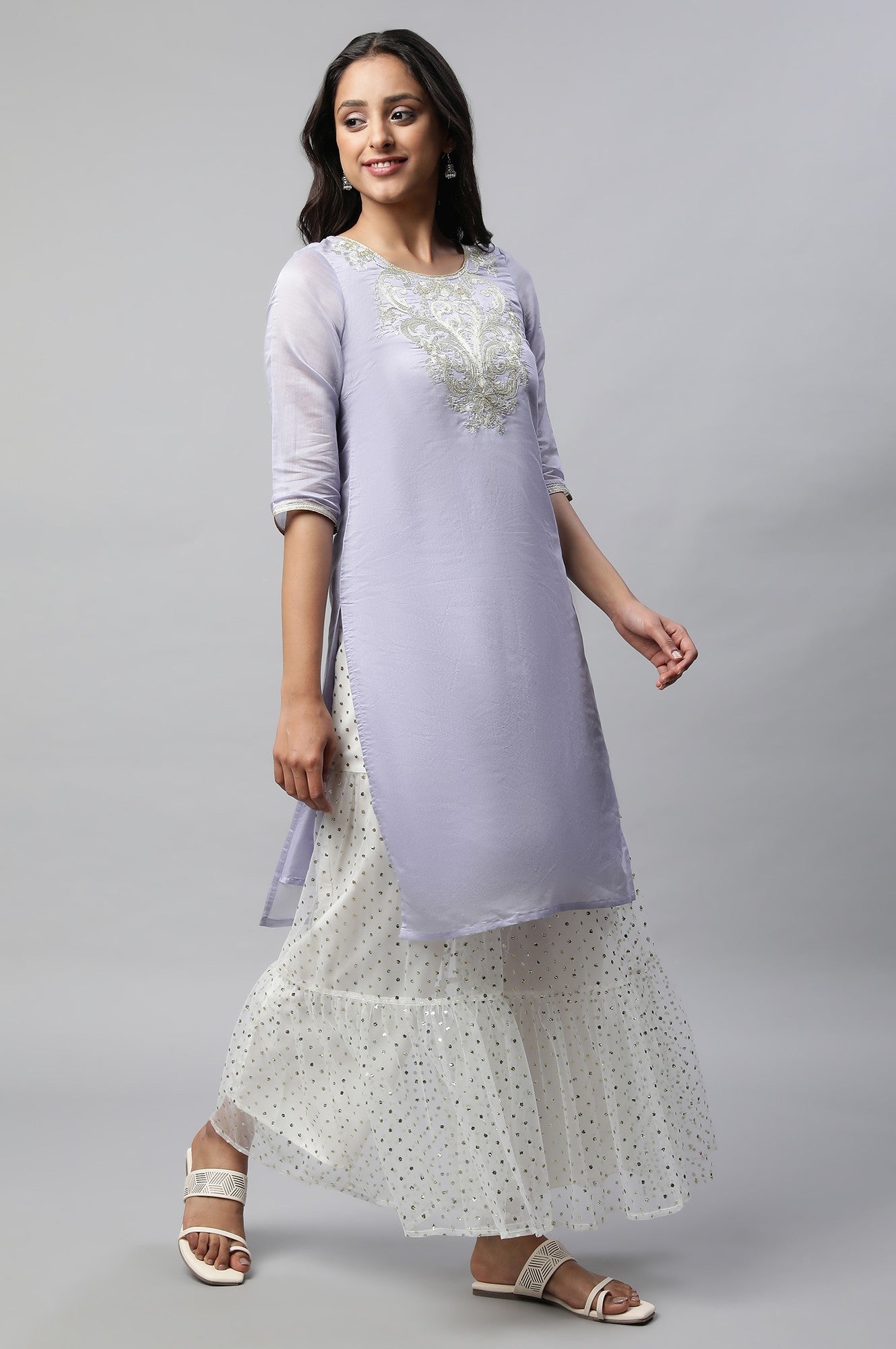 Light Purple kurta With Sharara Set