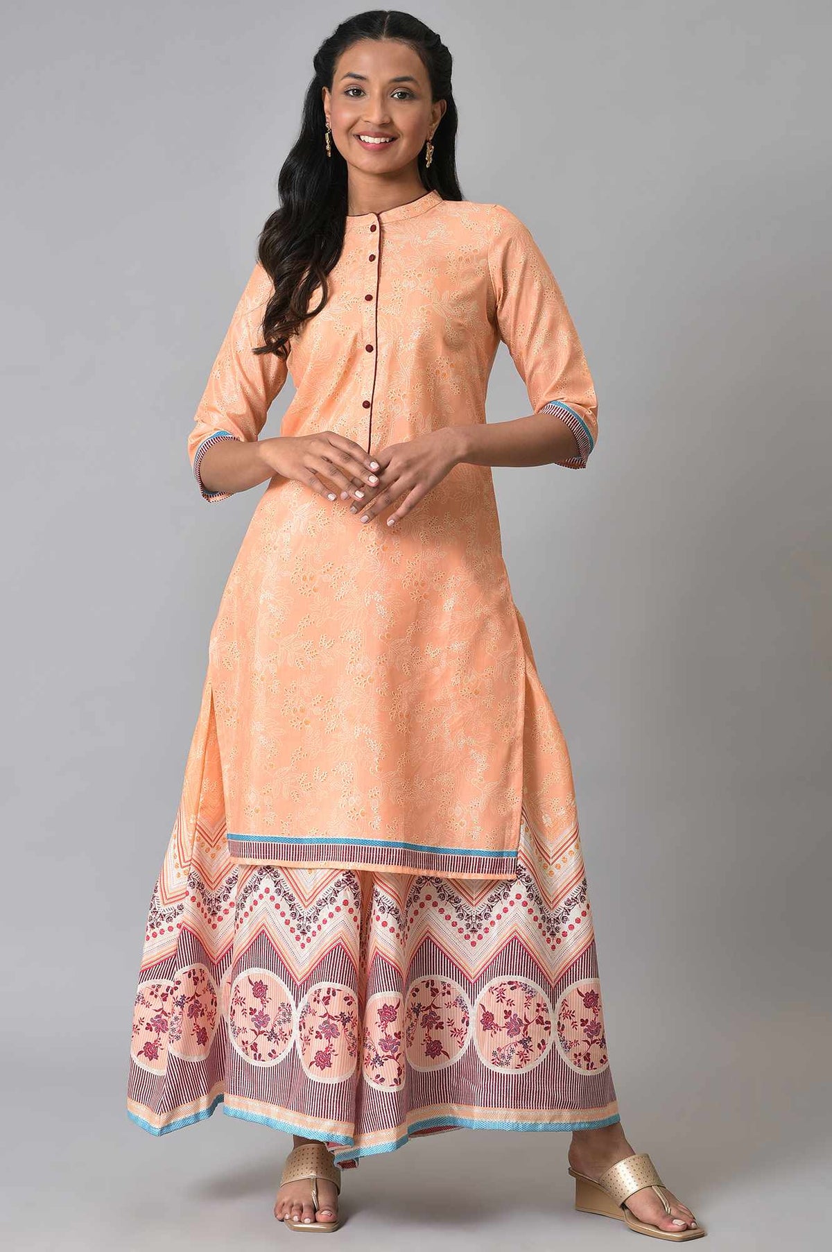Peach Printed Summer kurta Set - S