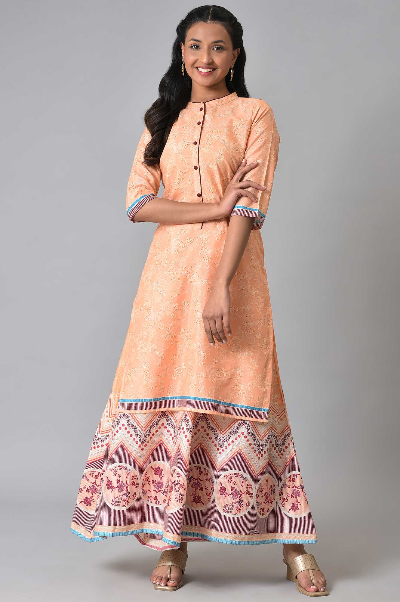 Peach Printed Summer kurta Set