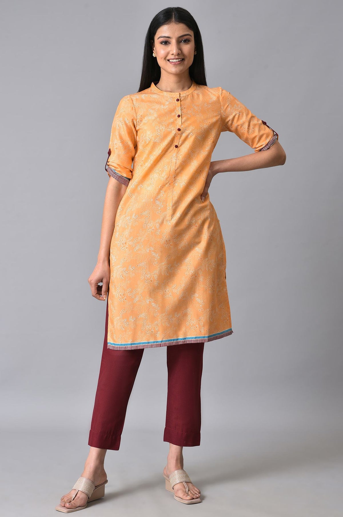 Peach Printed Summer kurta Set - S