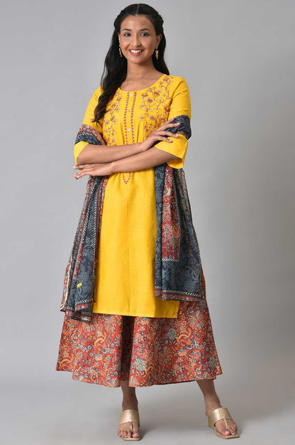 Yellow Embroidered Summer kurta Set