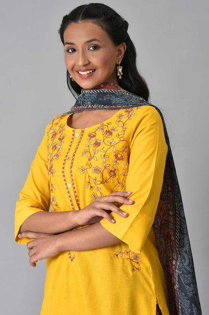 Yellow Embroidered Summer kurta Set