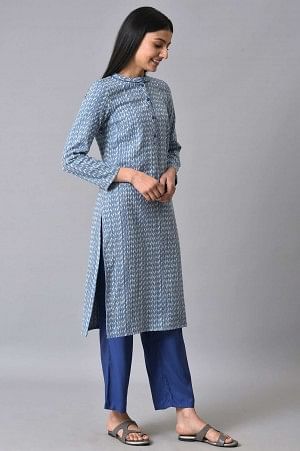 Blue Printed Casual kurta Set