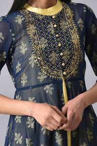 Blue Embroidered Gillet &amp; Dress Set