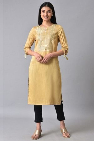 Beige Light Festive Zari Embroidered Kurta