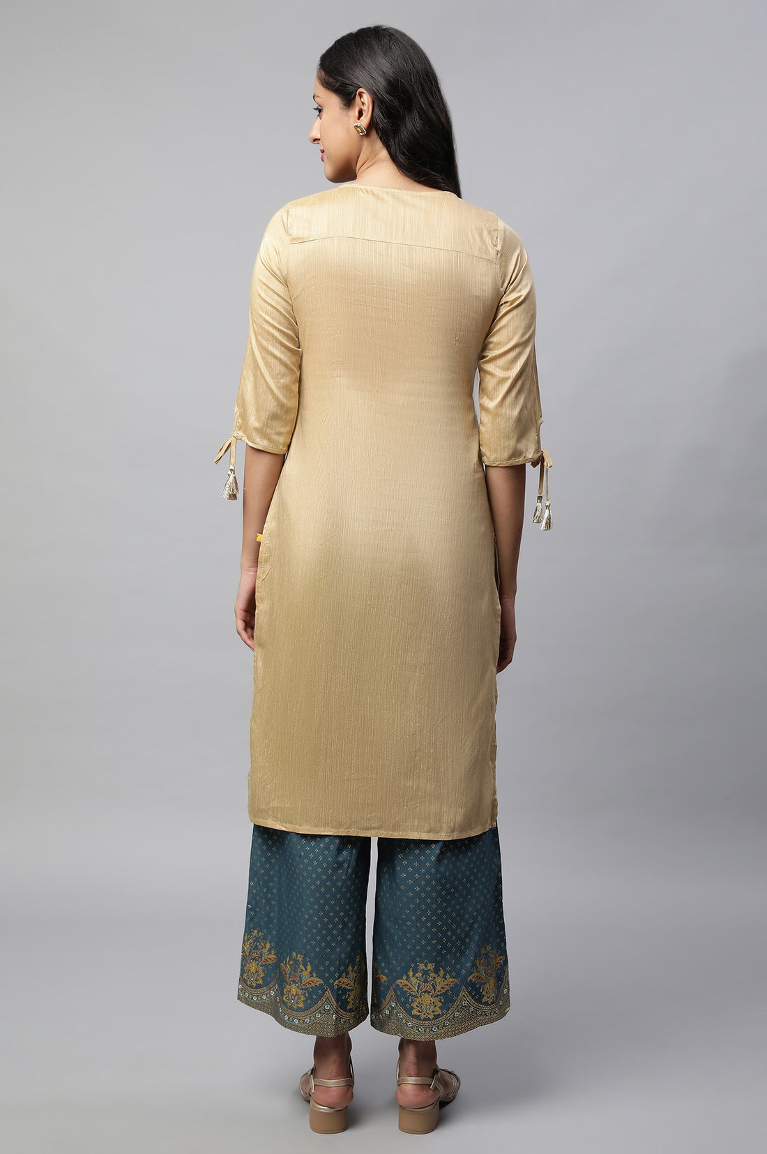 Beige Light Festive Zari Embroidered Kurta