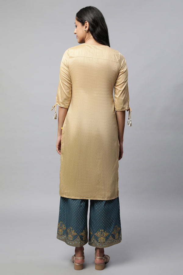 Beige Light Festive Zari Embroidered Kurta