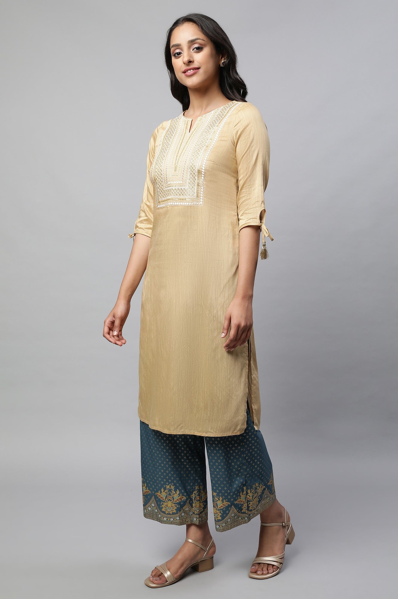 Beige Light Festive Zari Embroidered kurta