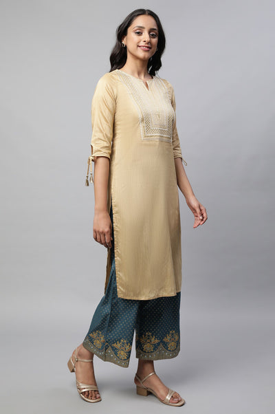 Beige Light Festive Zari Embroidered Kurta