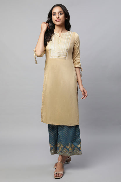 Beige Light Festive Zari Embroidered kurta