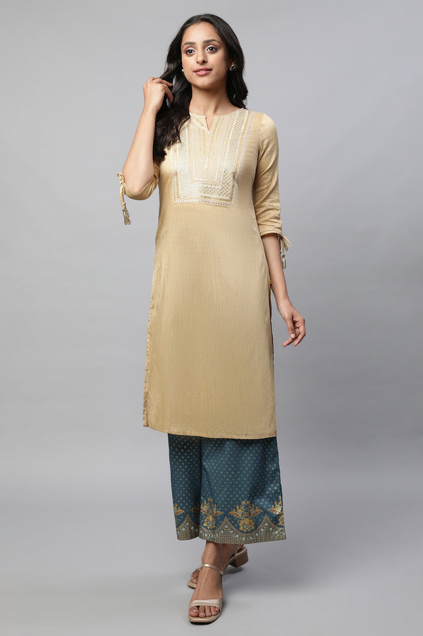 Beige Light Festive Zari Embroidered Kurta