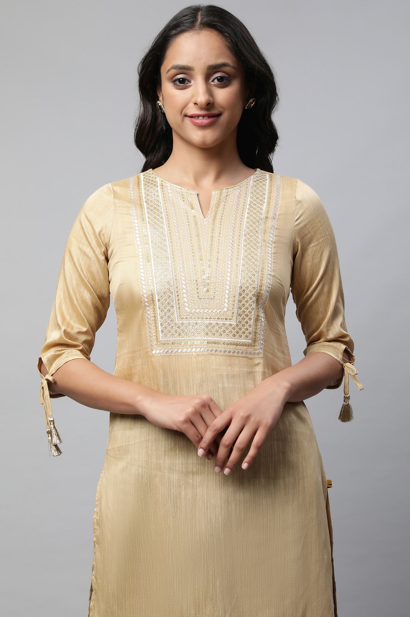 Golden Embroidered Ethnic kurta