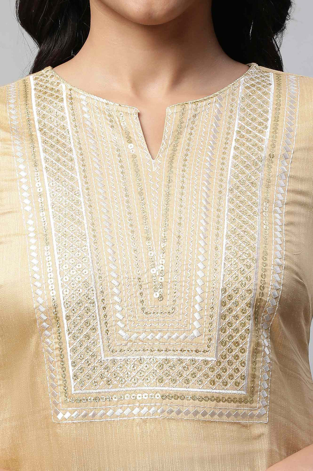 Beige Light Festive Zari Embroidered Kurta