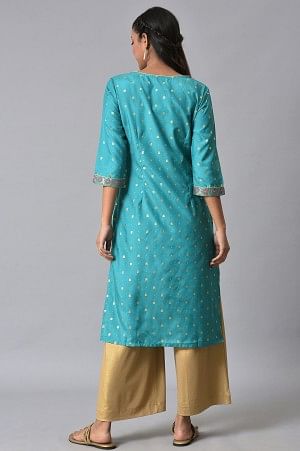 Green Floral Printed Round Neck Kurta