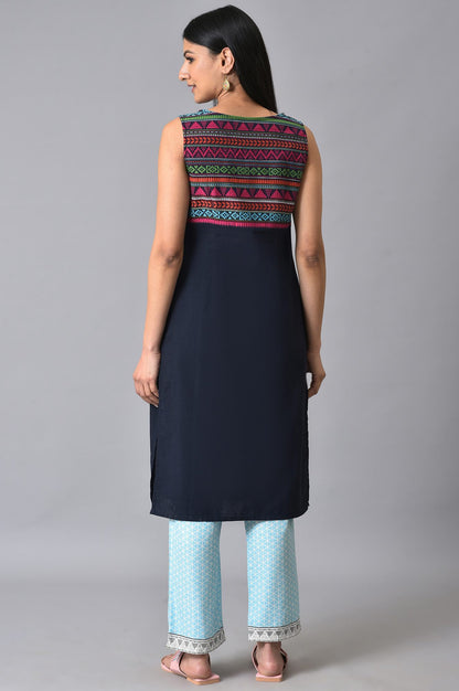 Blue Straight Sleeveless Kurta