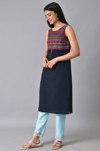 Blue Straight Sleeveless kurta