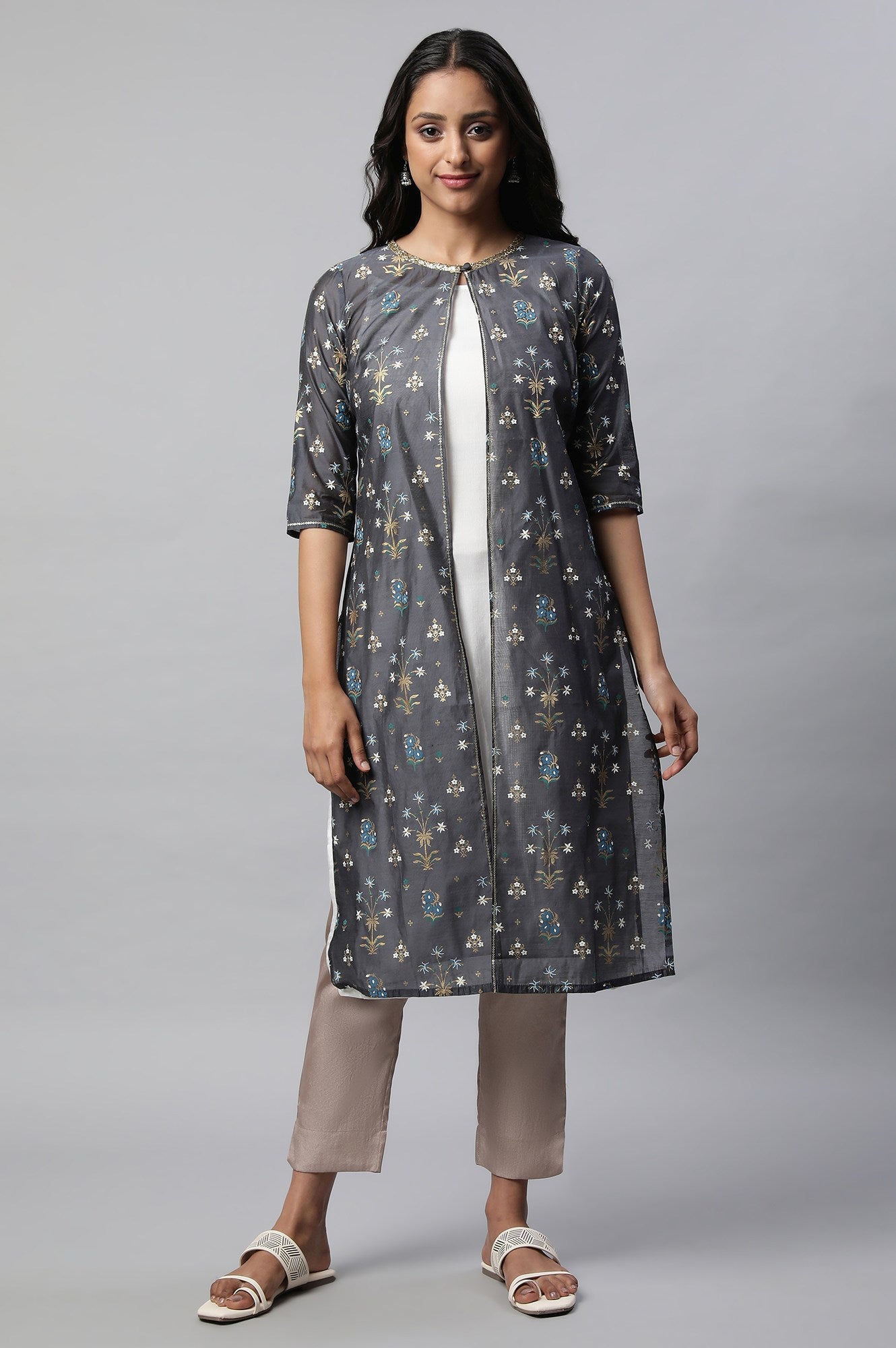 Grey Chanderi Giler &amp; kurta Set