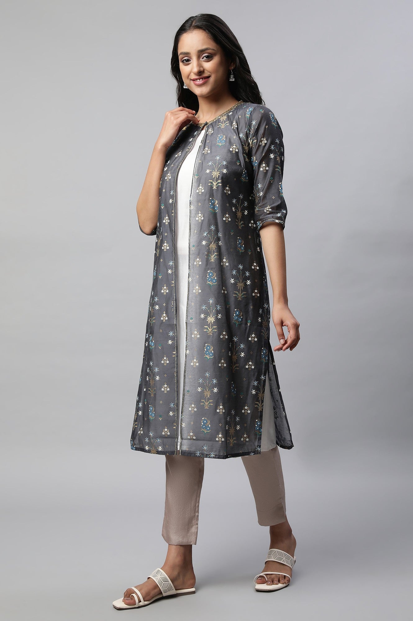 Grey Chanderi Giler &amp; kurta Set