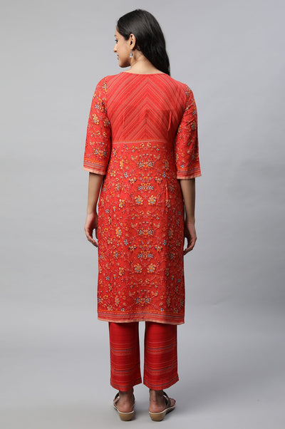 Red Printed Summer kurta Set